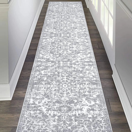 2'X10' Vintage Runner Rug 0.4" Distressed Hallway Rug Non Slip Laundry Runner Rug Decor Rug Washable Runner Rug Kitchen Floor Mat Entryway Rug Runner for Laundry Kitchen Entryway, Gray