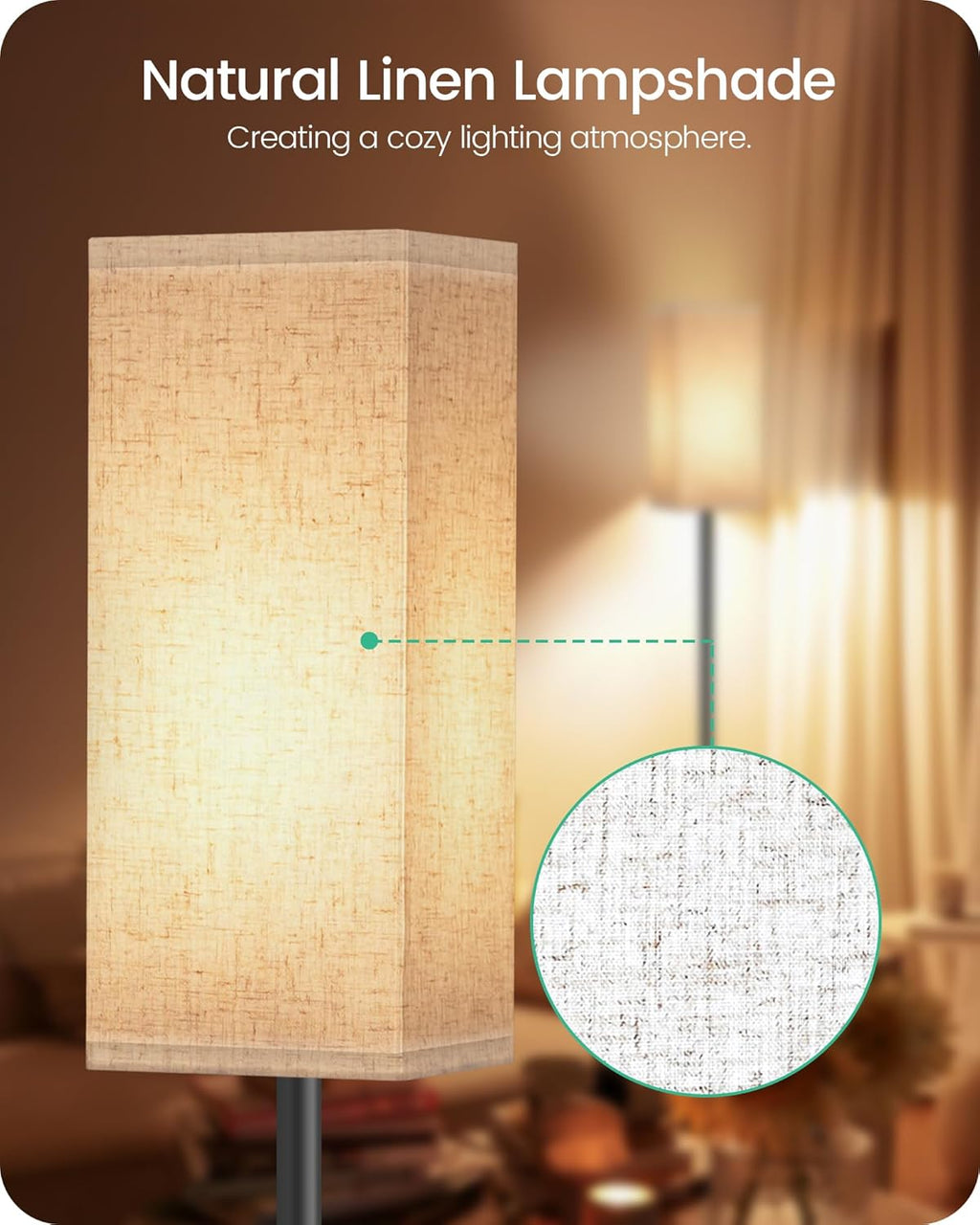 64.6" Floor Lamp, Pole with Foot Switch, Modern Standing Lamp Lampshade, Minimal