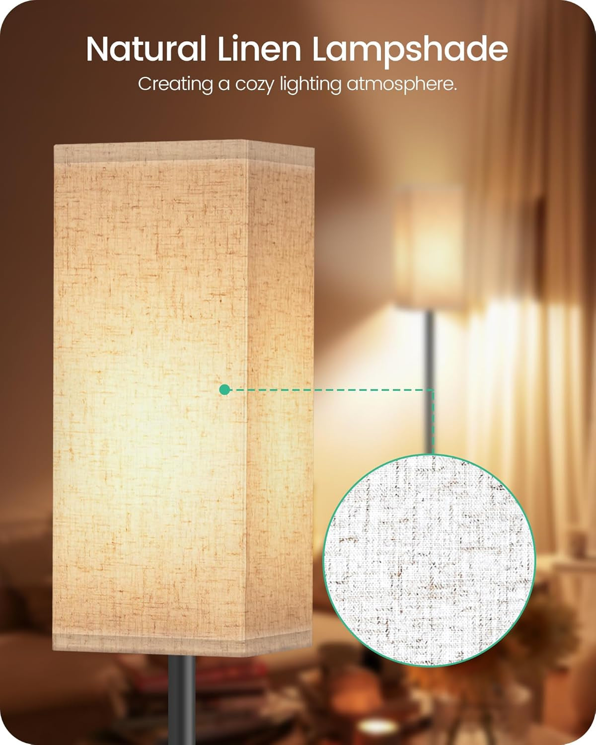 64.6" Floor Lamp, Pole with Foot Switch, Modern Standing Lamp Lampshade, Minimal