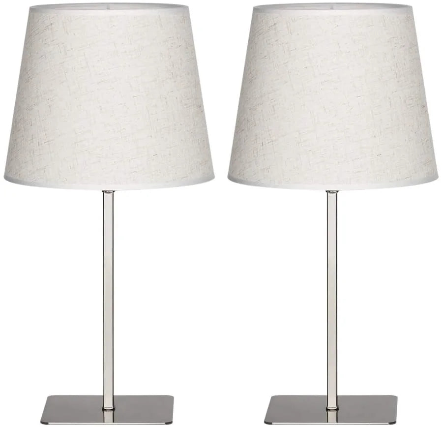 Bedside Table Lamps Set of 2, Square Desk Lamp Metal Base & Fabric Shade Silver