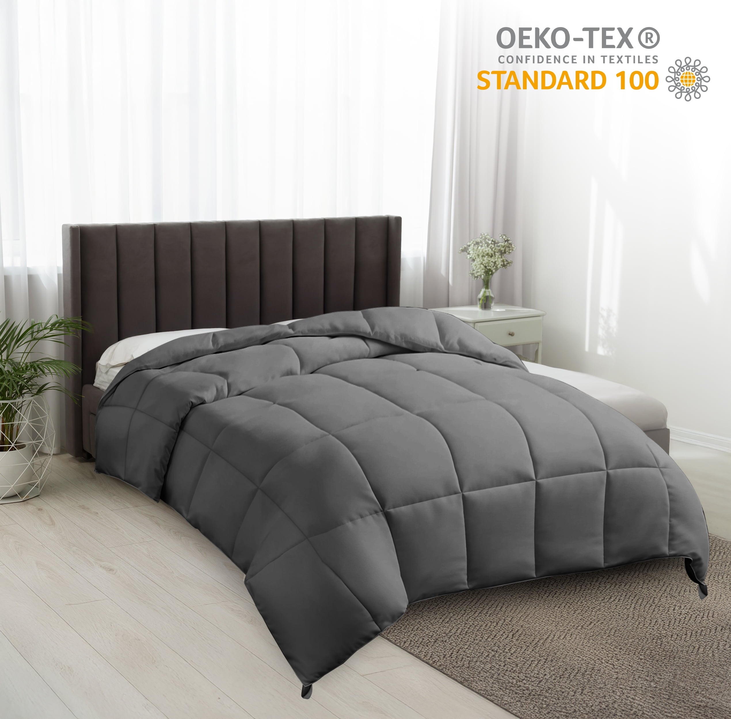 Reversible down Alternative Soft Quilted Queen Comforter - All Season Duvet Insert with Corner Tabs (Queen, Grey)