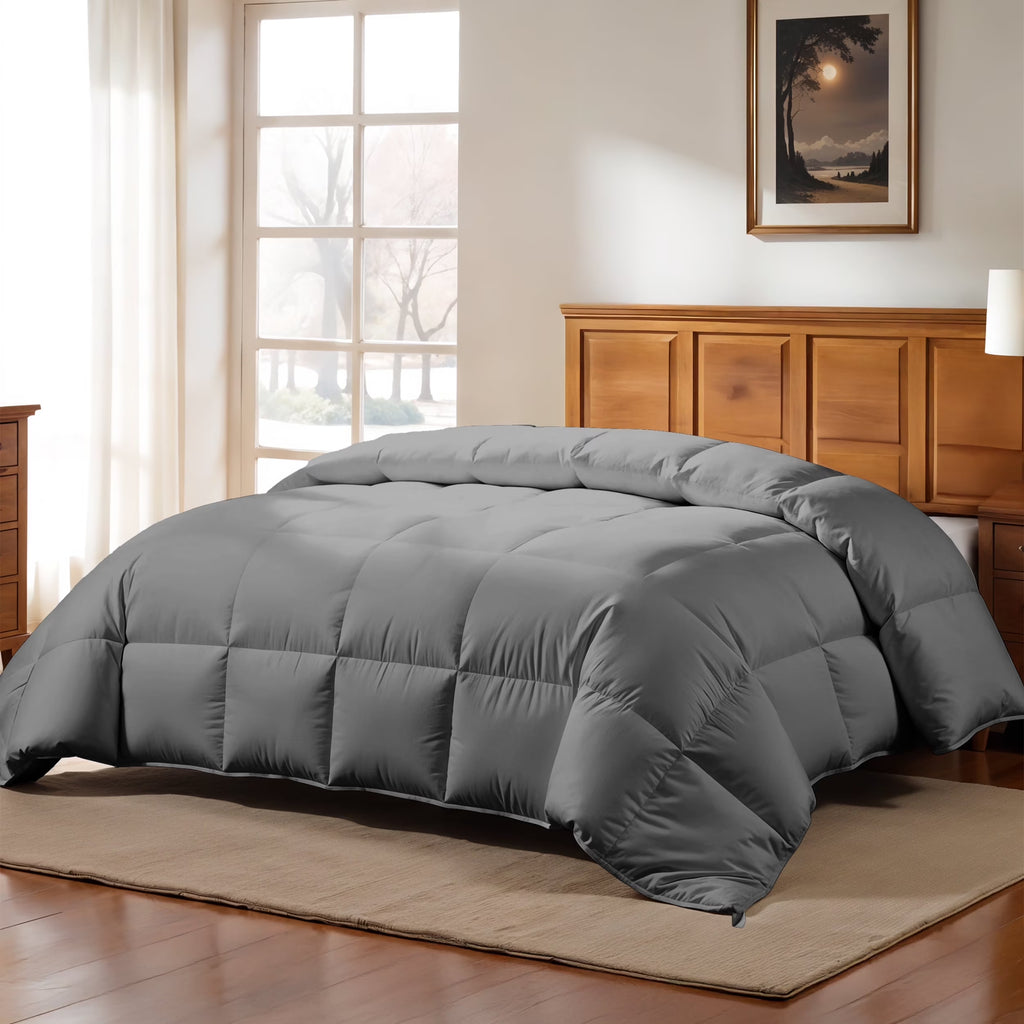 Reversible down Alternative Soft Quilted Queen Comforter - All Season Duvet Insert with Corner Tabs (Queen, Grey)