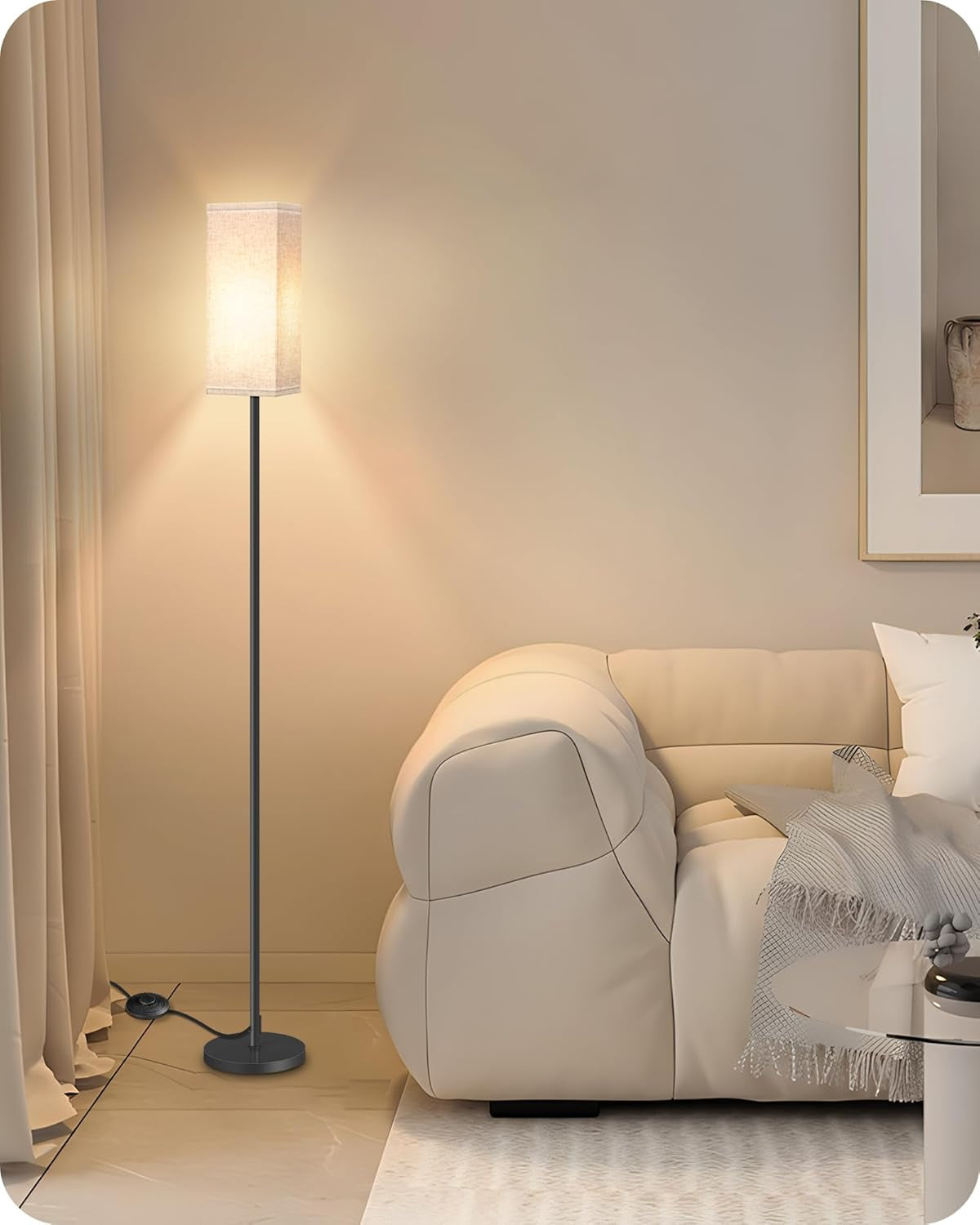 64.6" Floor Lamp, Pole with Foot Switch, Modern Standing Lamp Lampshade, Minimal