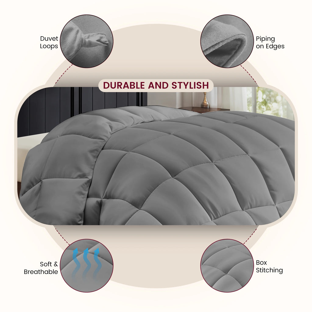 Reversible down Alternative Soft Quilted Queen Comforter - All Season Duvet Insert with Corner Tabs (Queen, Grey)