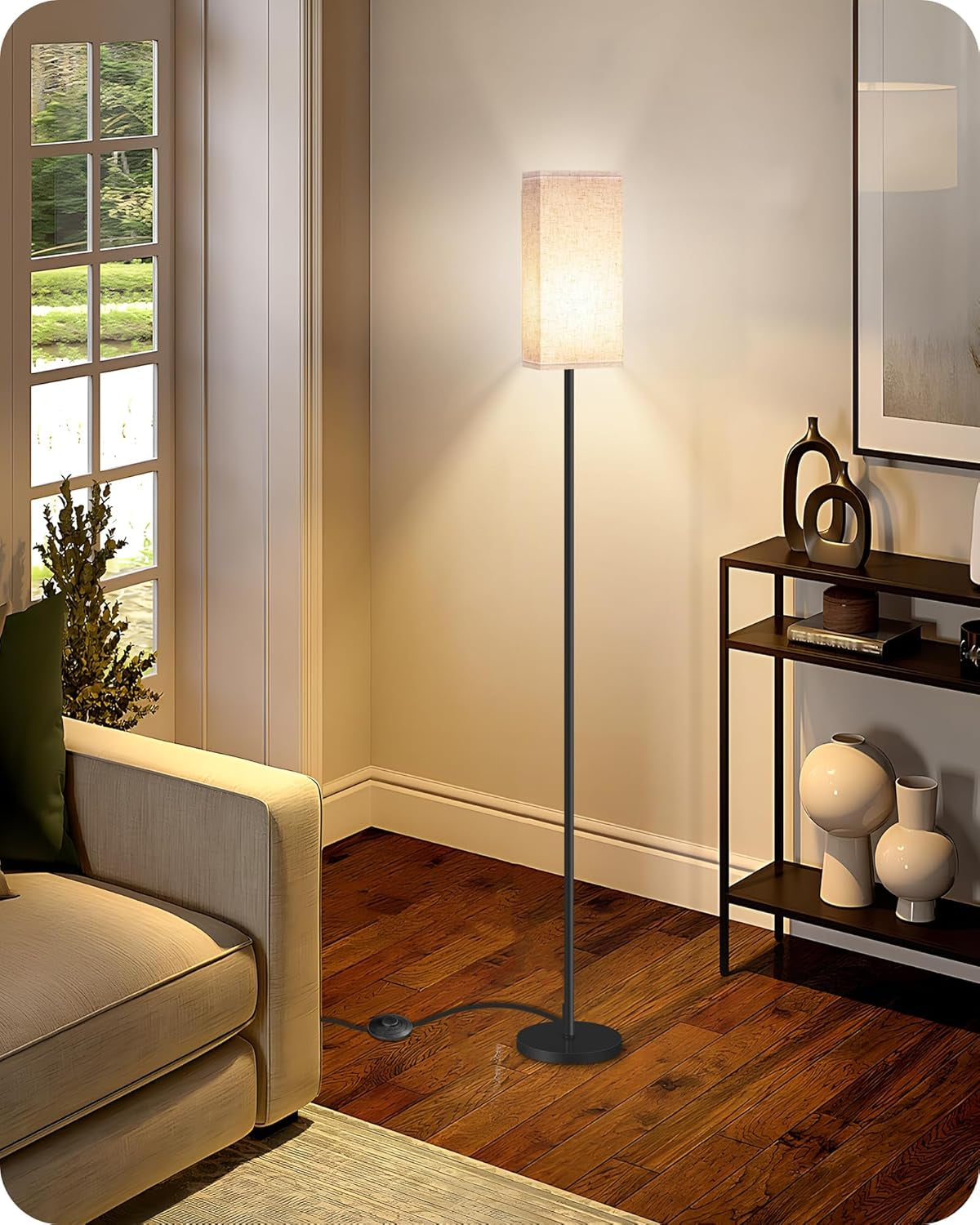 64.6" Floor Lamp, Pole with Foot Switch, Modern Standing Lamp Lampshade, Minimal
