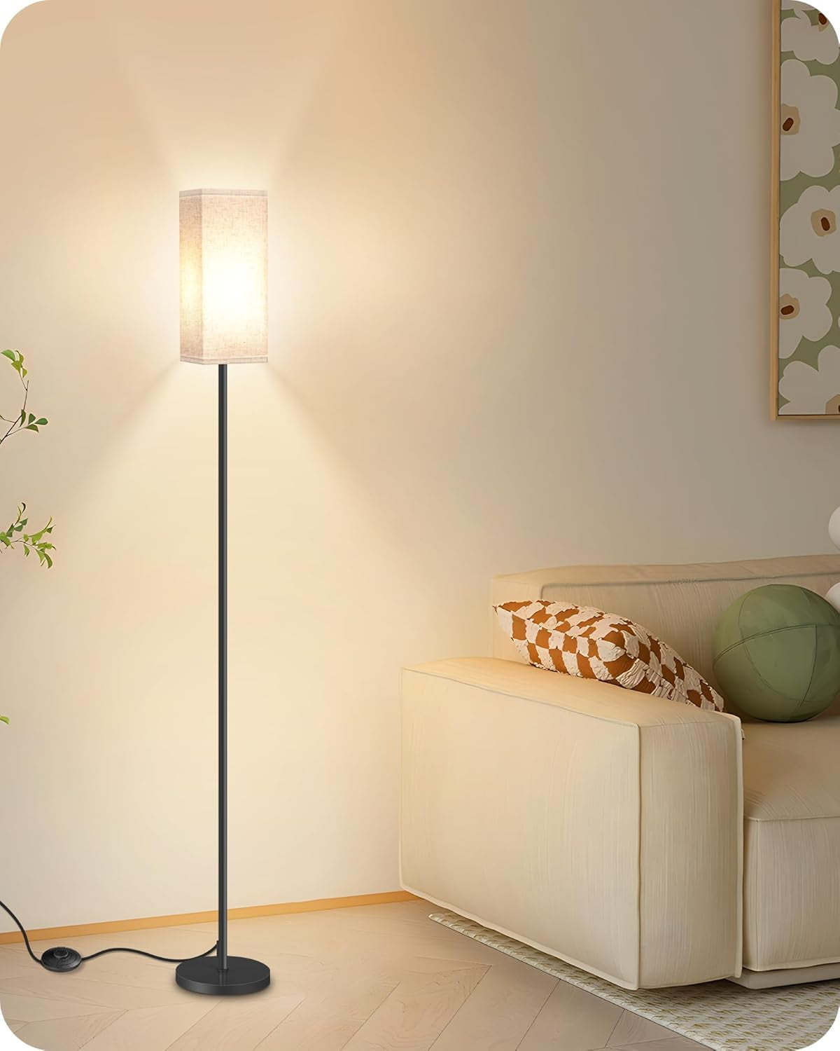 64.6" Floor Lamp, Pole with Foot Switch, Modern Standing Lamp Lampshade, Minimal