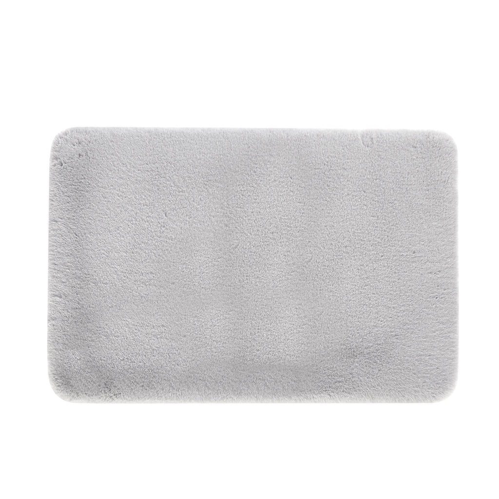 Silver Faux Rabbit Fur Bath Rug Set, 2-Piece, 17" X 24" & 20" X 30"