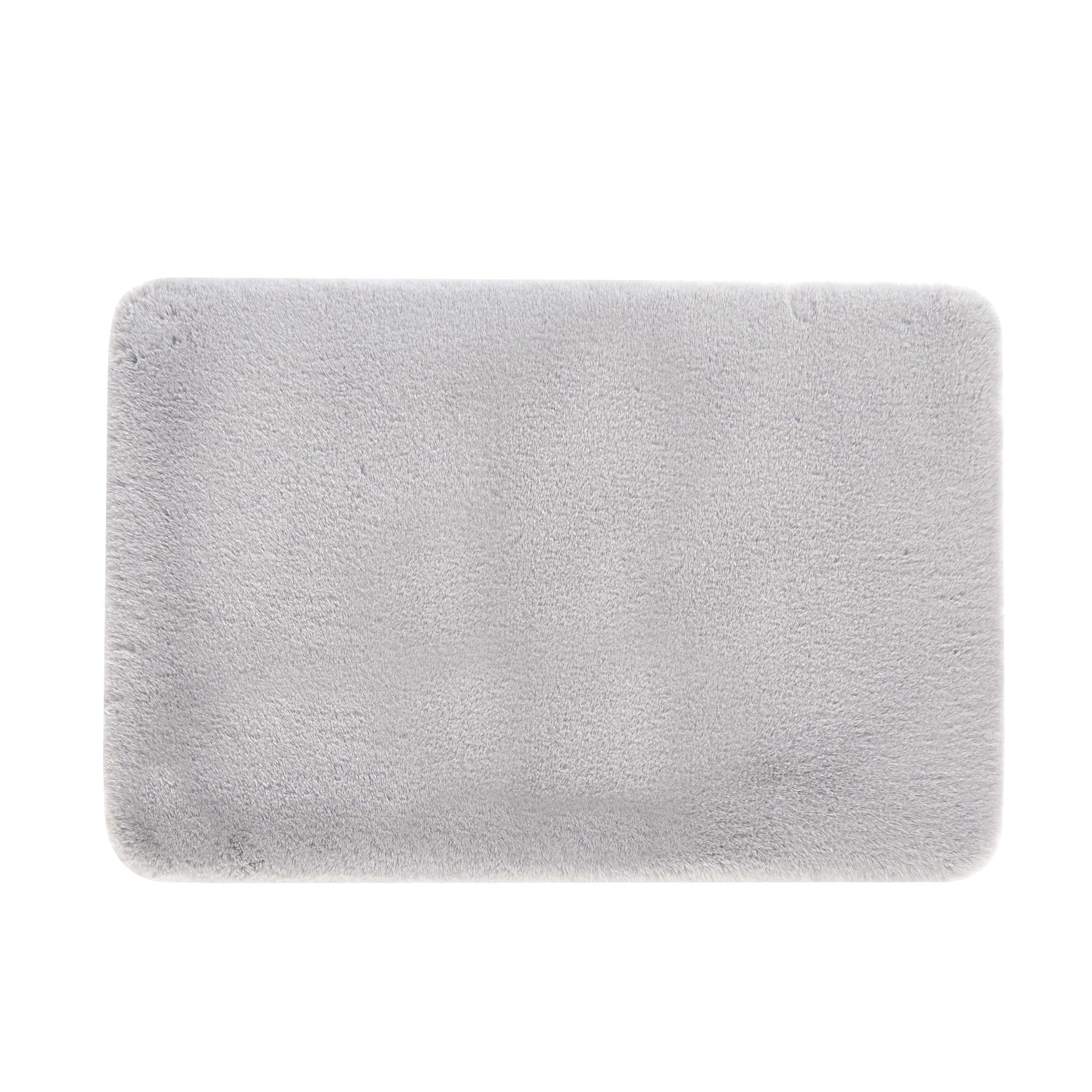 Silver Faux Rabbit Fur Bath Rug Set, 2-Piece, 17" X 24" & 20" X 30"