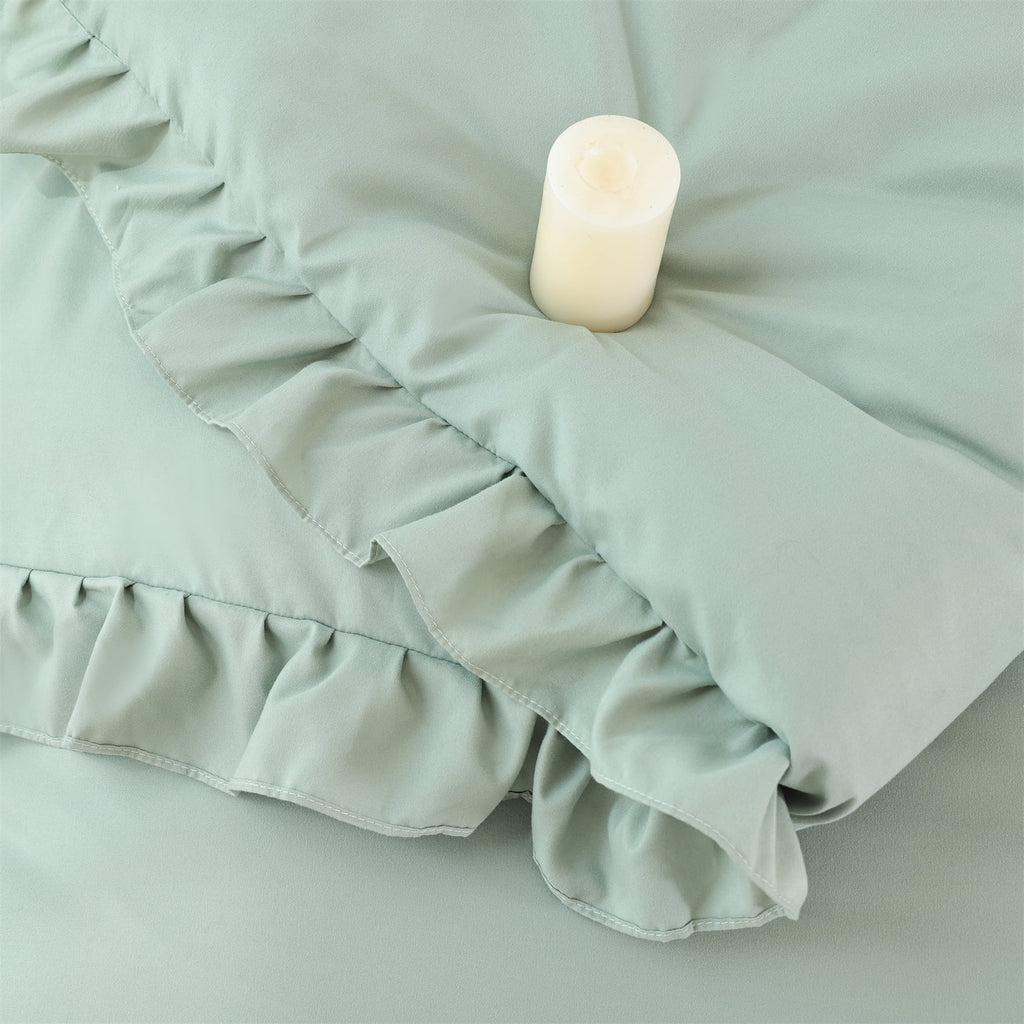 Queen Comforter Set for Adult, 3 Piece Ruffle Green Comforter Sets All Season