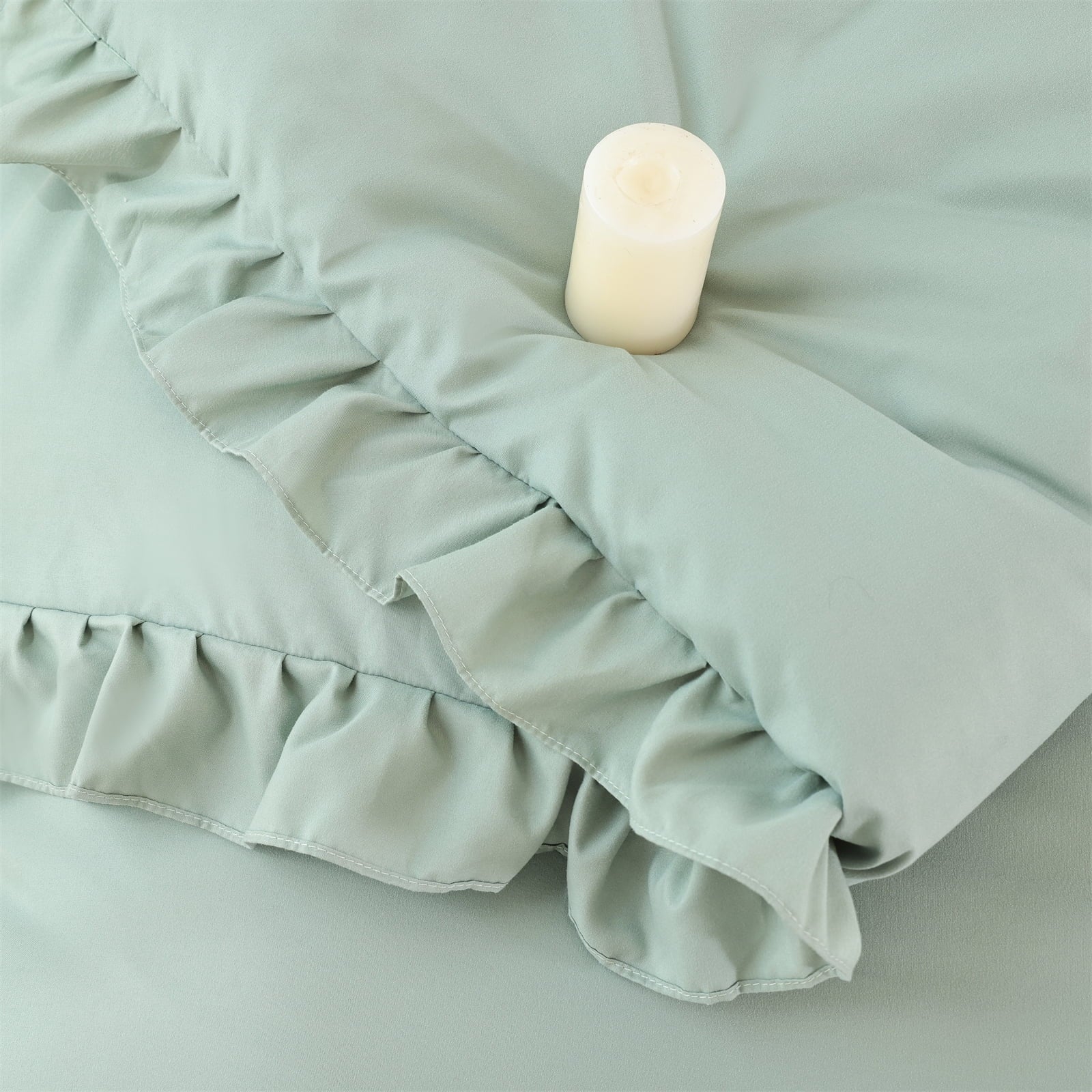 Queen Comforter Set for Adult, 3 Piece Ruffle Green Comforter Sets All Season