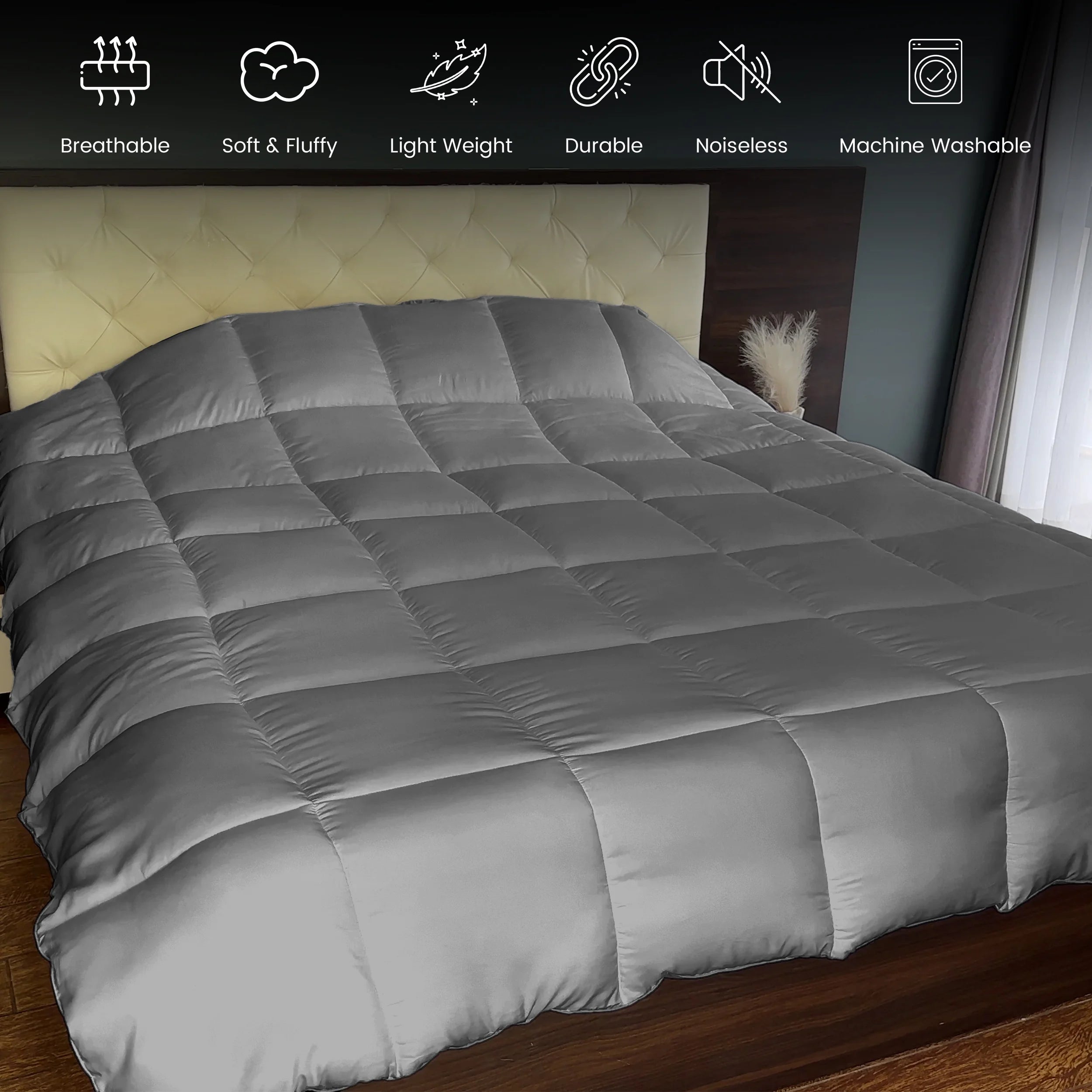 Reversible down Alternative Soft Quilted Queen Comforter - All Season Duvet Insert with Corner Tabs (Queen, Grey)