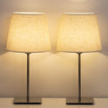 Bedside Table Lamps Set of 2, Square Desk Lamp Metal Base & Fabric Shade Silver