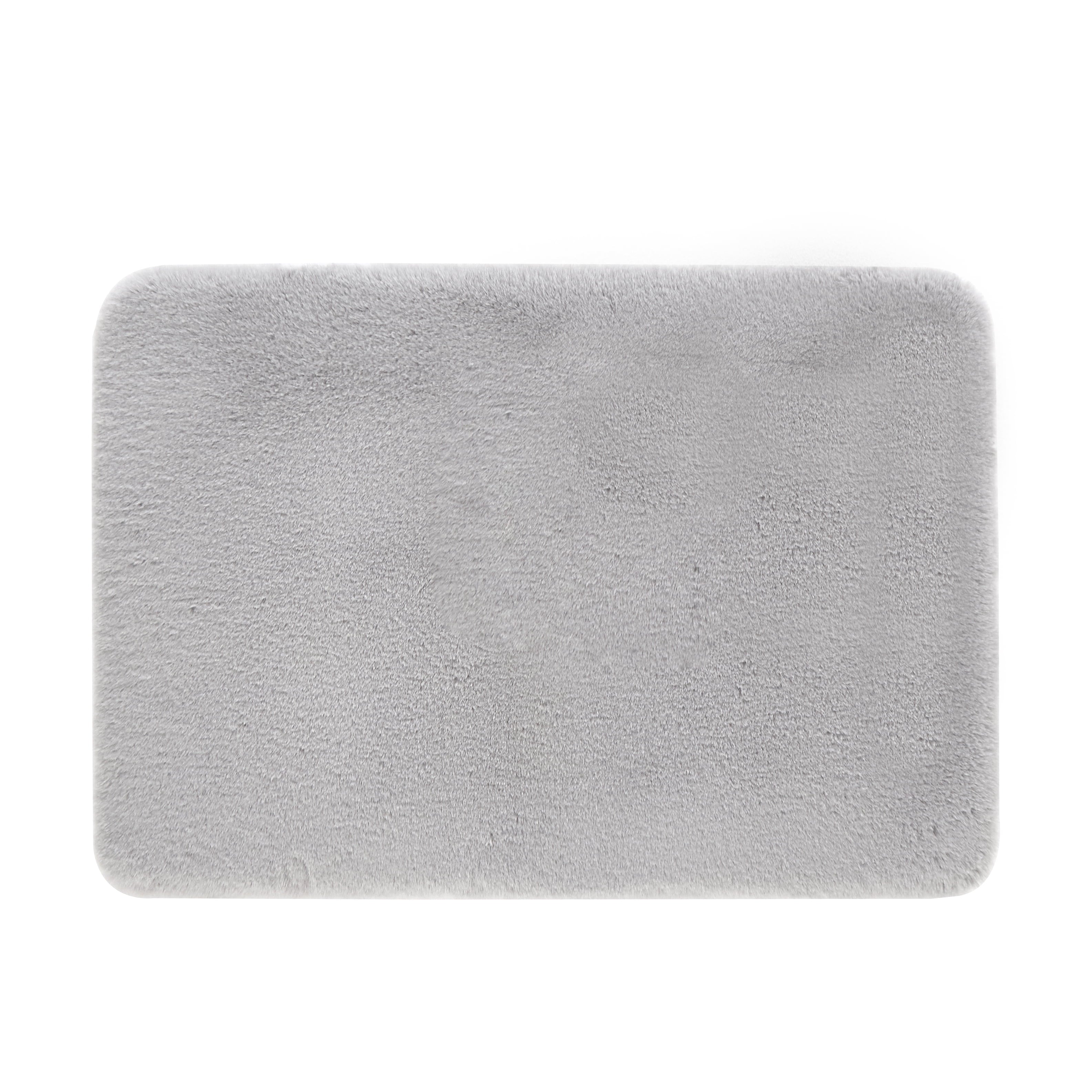 Silver Faux Rabbit Fur Bath Rug Set, 2-Piece, 17" X 24" & 20" X 30"