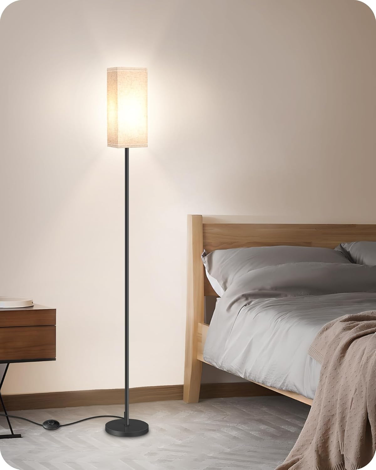 64.6" Floor Lamp, Pole with Foot Switch, Modern Standing Lamp Lampshade, Minimal