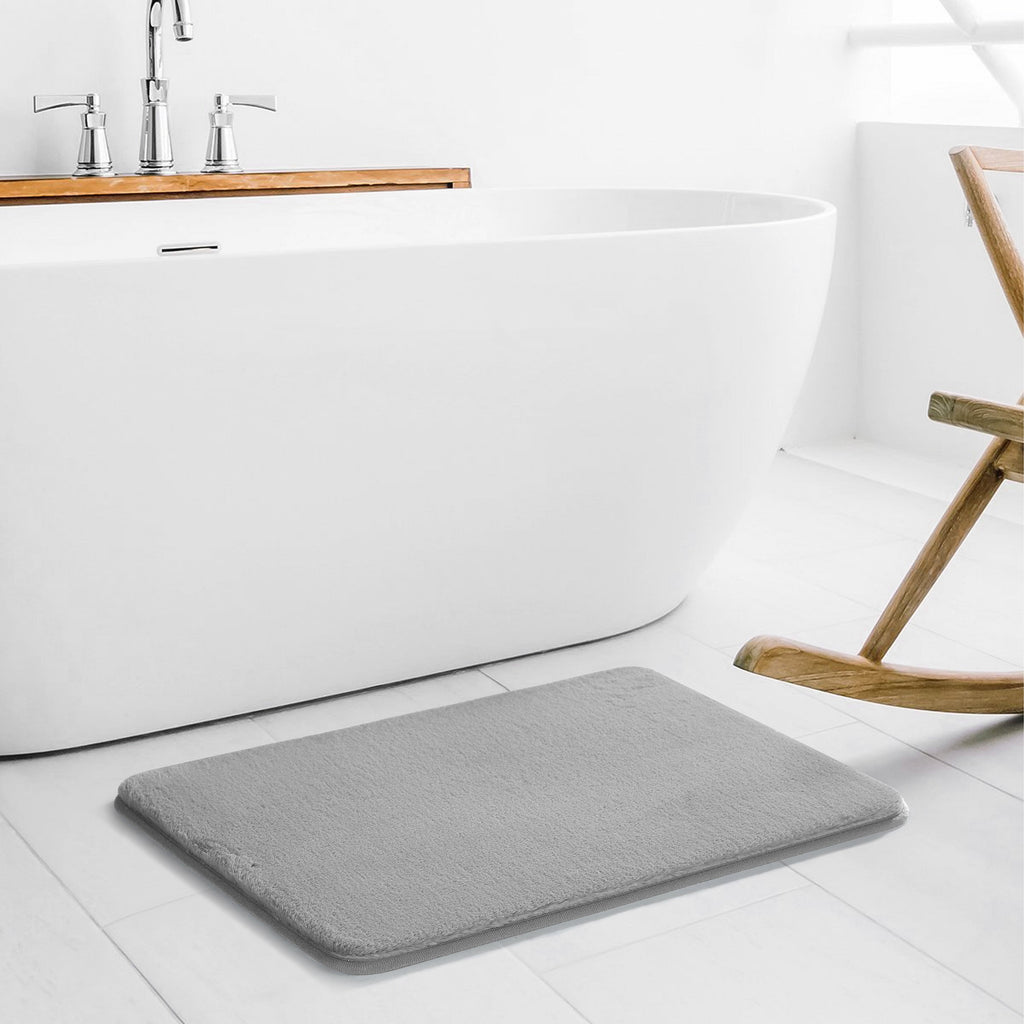 Silver Faux Rabbit Fur Bath Rug Set, 2-Piece, 17" X 24" & 20" X 30"