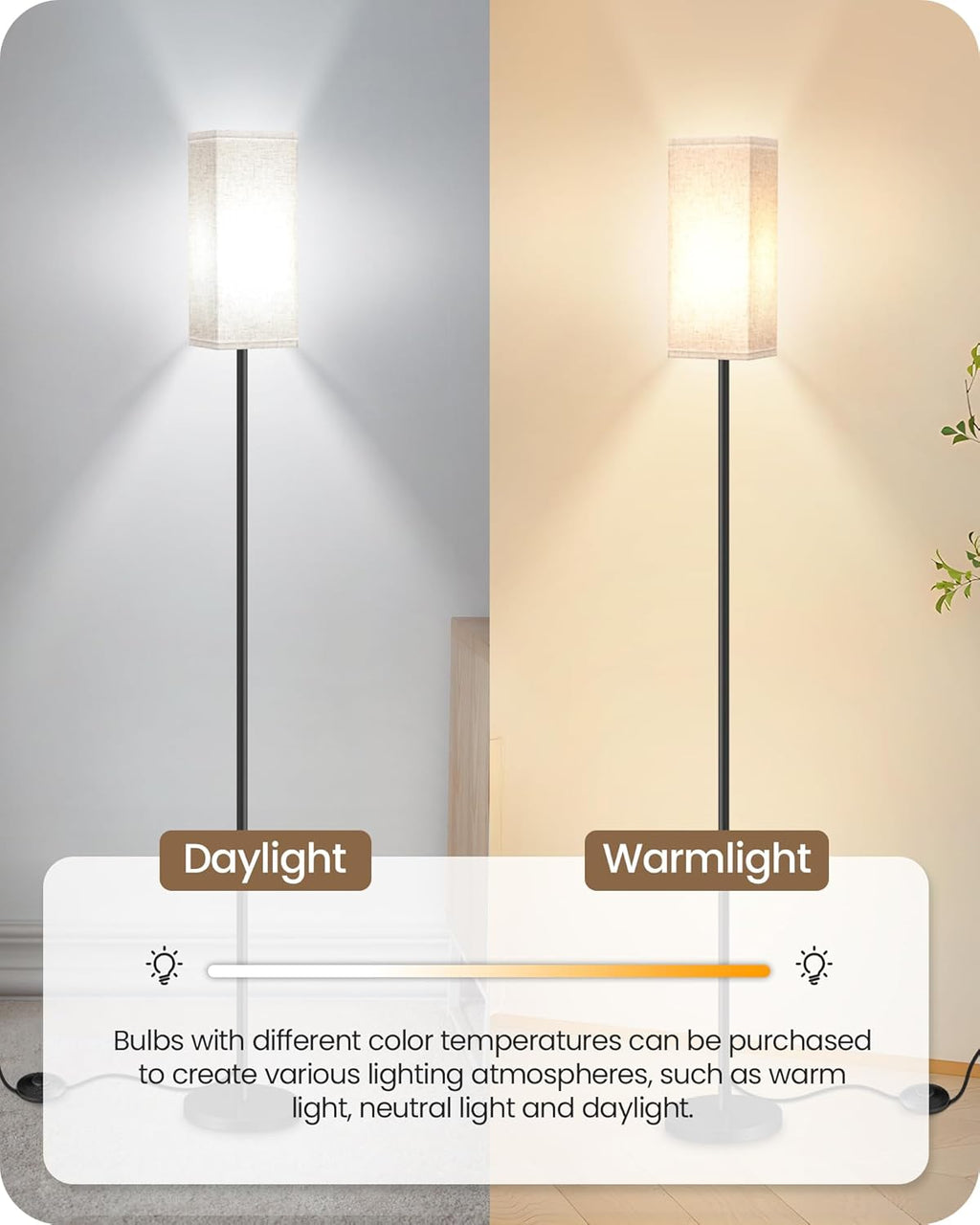 64.6" Floor Lamp, Pole with Foot Switch, Modern Standing Lamp Lampshade, Minimal
