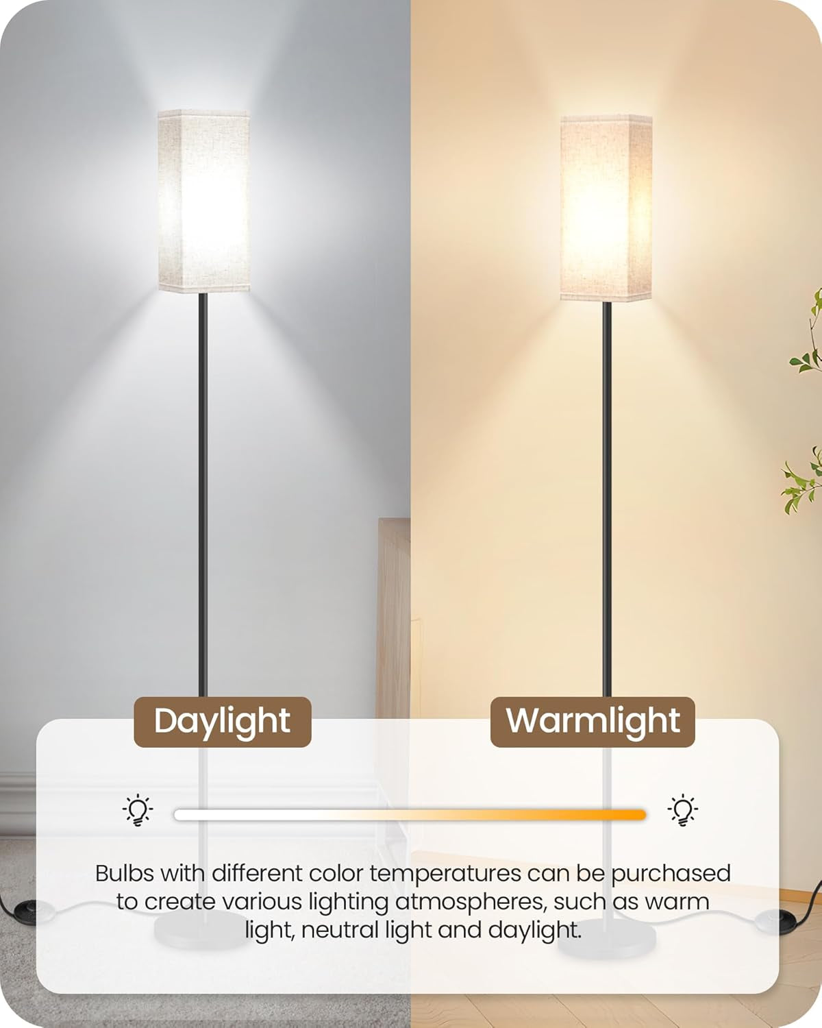 64.6" Floor Lamp, Pole with Foot Switch, Modern Standing Lamp Lampshade, Minimal