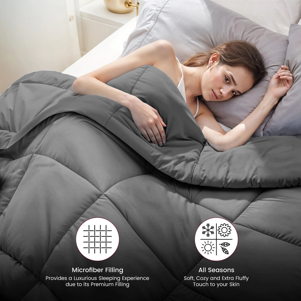 Reversible down Alternative Soft Quilted Queen Comforter - All Season Duvet Insert with Corner Tabs (Queen, Grey)