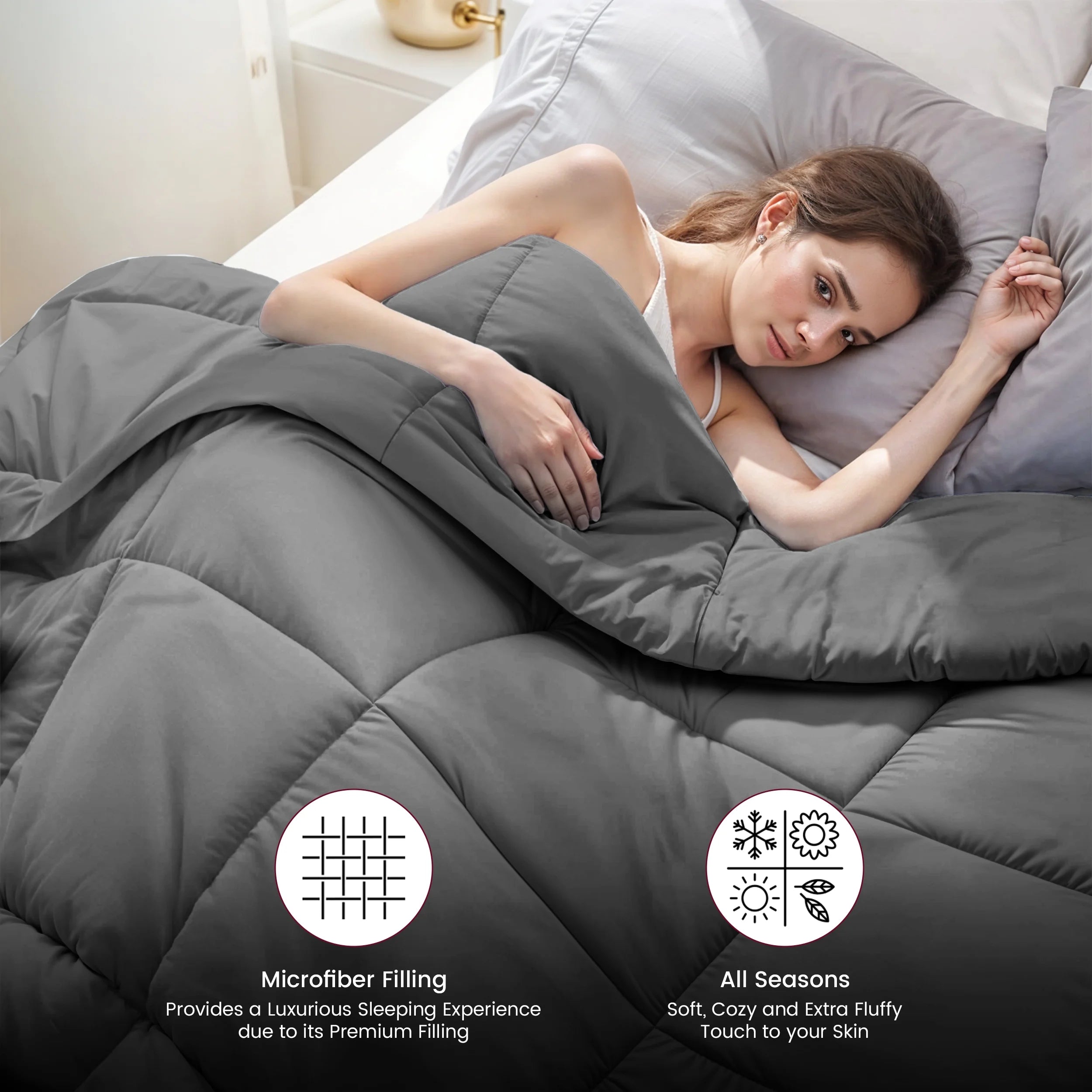 Reversible down Alternative Soft Quilted Queen Comforter - All Season Duvet Insert with Corner Tabs (Queen, Grey)