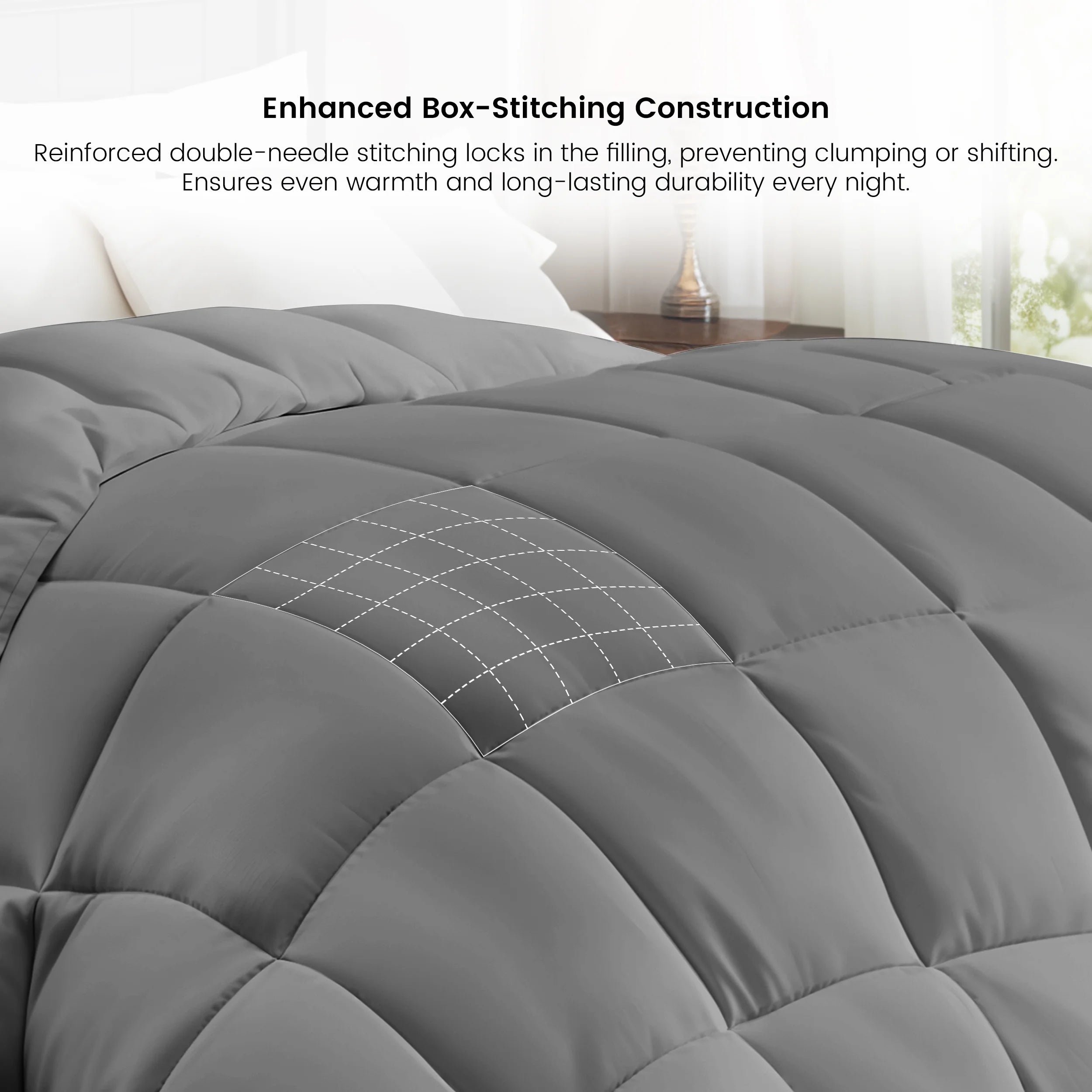 Reversible down Alternative Soft Quilted Queen Comforter - All Season Duvet Insert with Corner Tabs (Queen, Grey)