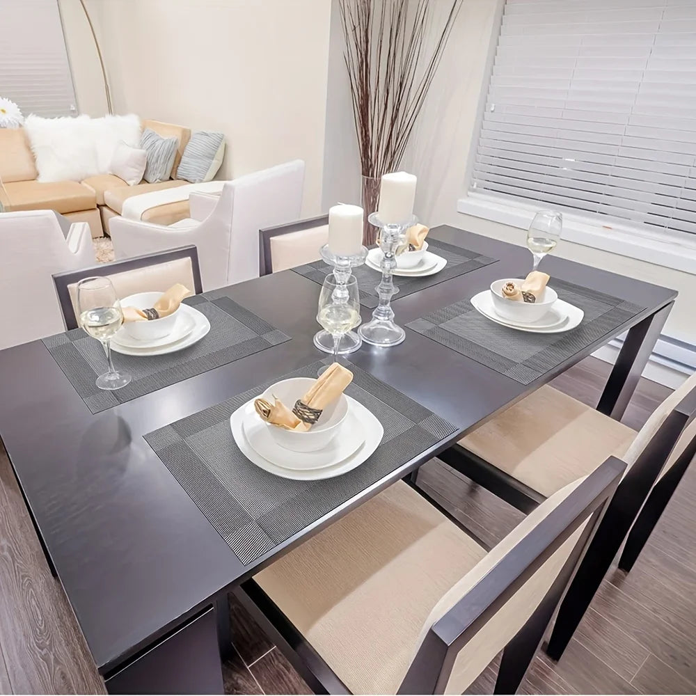Place Mats for Kitchen Dining Table, Heat-Resistant Anti-Skid Stain Washable PVC Table Mats, Easy to Cleaning Dinner Mats